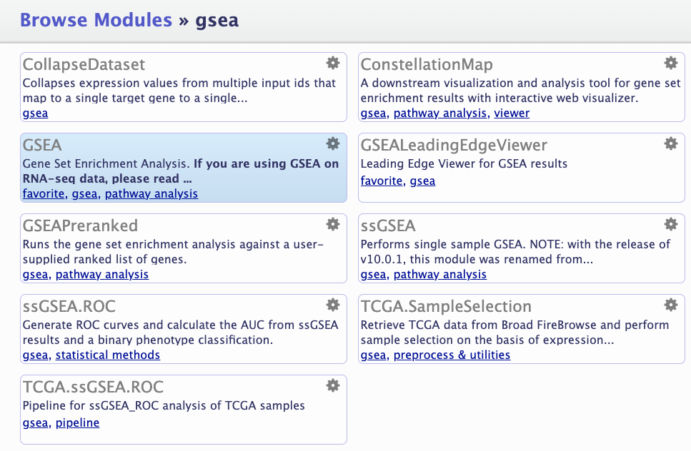 Browse GSEA module in GenePattern