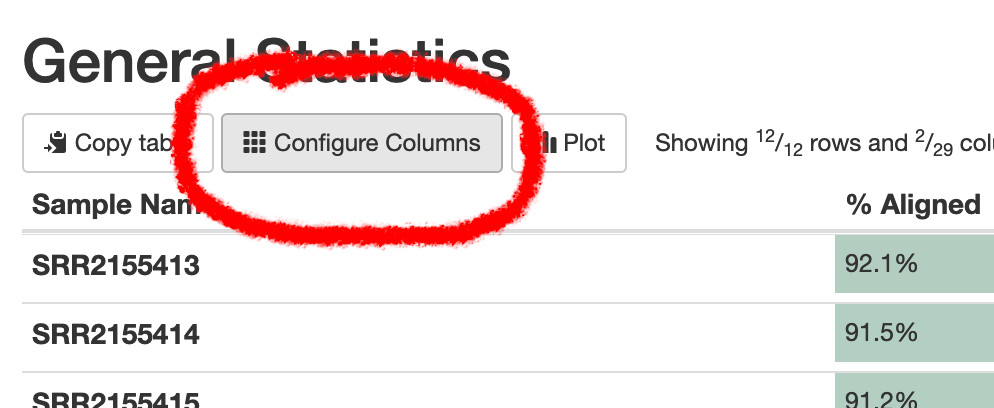 MultiQC configure columns